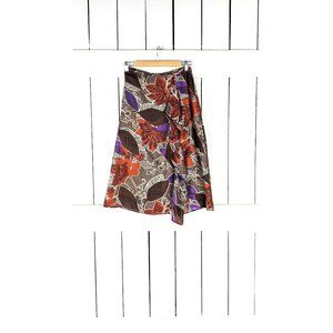 Cortefiel  brown purple floral silk skirt